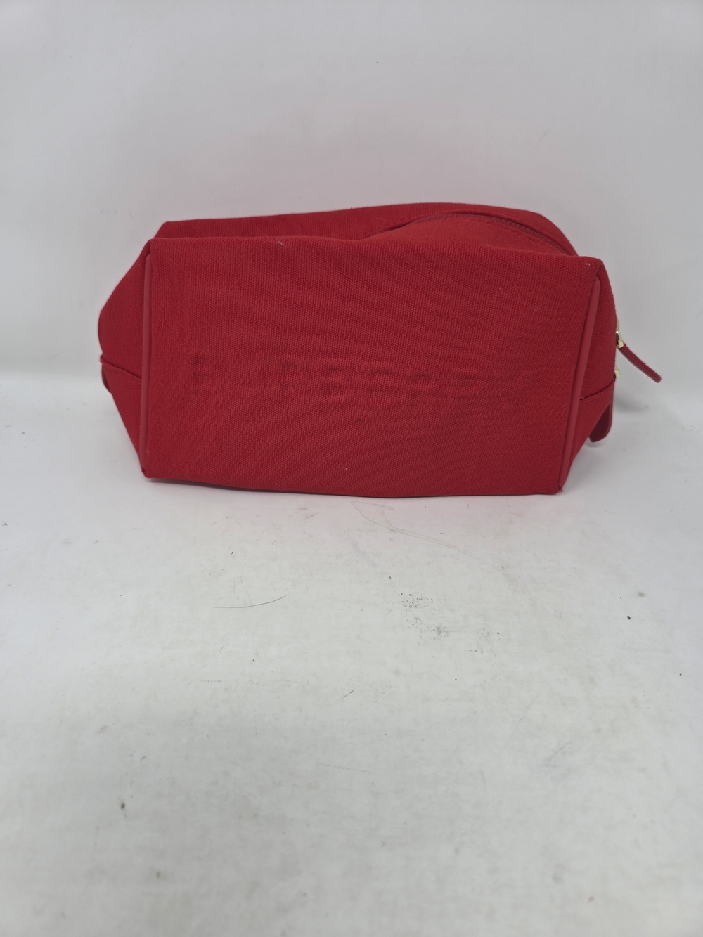 Burberry Fragrances Red Canvas Cosmetic Bag Makeup Pouch Embossed Logo